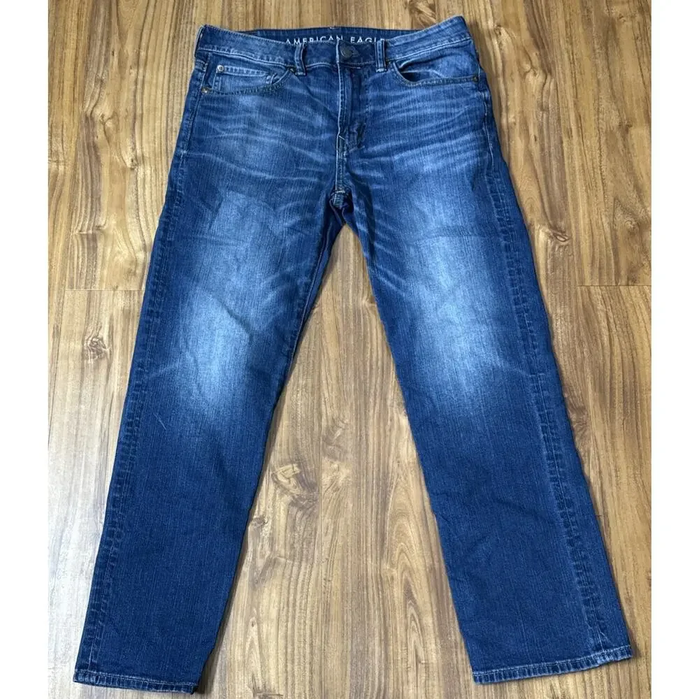 American Eagle Jeans‎ Mens 31x30 Blue Flex Relaxed Straight Dark Wash Denim